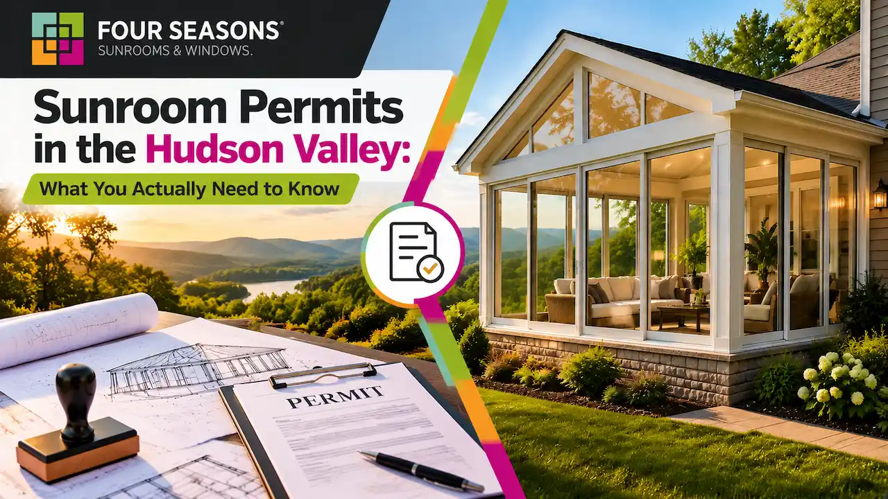 Modern Hudson Valley sunroom addition with permit plans and approval documents for a home renovation project